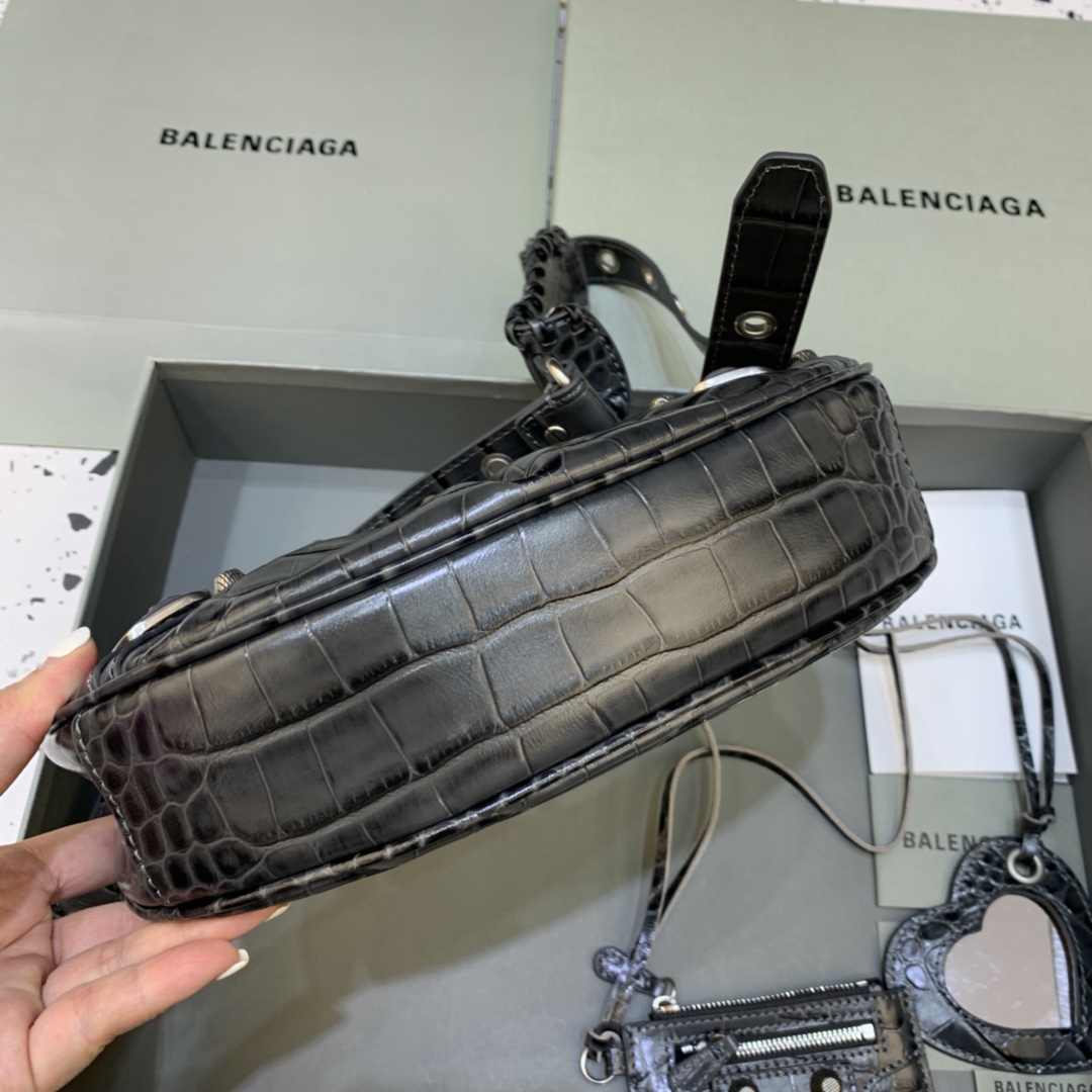 Balenciaga Le Cagole XS Shoulder Bag Crocodile Embossed Black